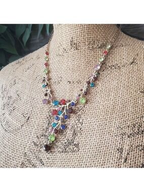 Dangle Tree Branches Necklace Gem Stones Multicolor Statement Necklace